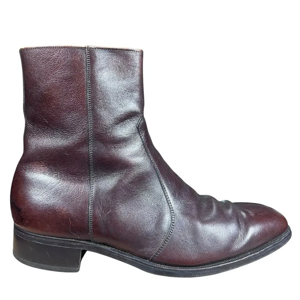 Vintage Florsheim Imperial Mens Brown Leather Zip Boots Size 11 D